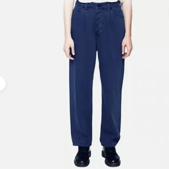 Free People Pants - NWT Free People x Sandrine Rose Blue Cotton Linen Wide Leg Buckle Pants Size 28